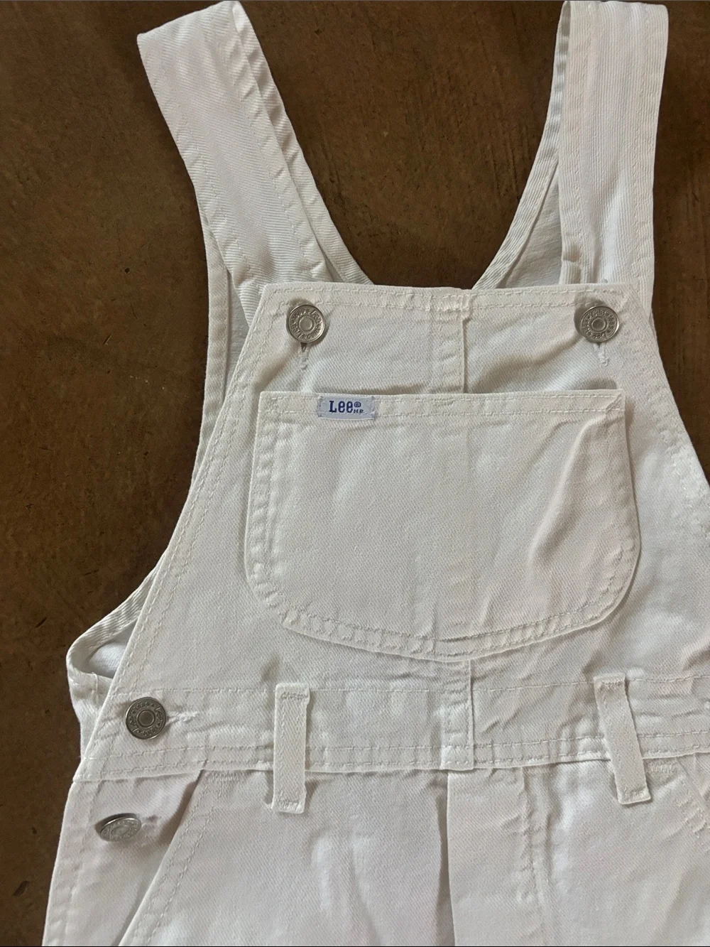 Vintage 70s/80s LEE Kids Small White Denim Jean Short Overalls Romper 7/8